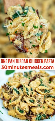 one pan tuscan chicken pasta is an easy and delicious dinner