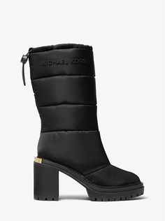 Holt Quilted Nylon Gabardine Boot | Michael Kors Heel Type, Winter Boots, Heel Height, Michael Kors, Slip On, Boots, Heels