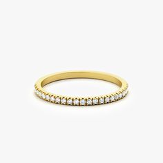 14K Gold 1.5MM Half Eternity Diamond Ring – FERKOS FJ Layering Diamond Necklaces, Eternity Diamond Ring, Pave Diamond Band, Stackable Bands, Types Of Diamonds, Local Jewelry, Yellow Gold Setting, Diamond Settings, Half Circle