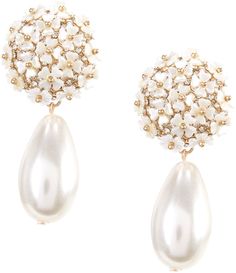 From Borrowed and Blue by Southern Living, these earrings feature:  Drop earringsMetal/Glass Stones and Pearls/AcrylicPost closureApprox. 2" L x 1" WImported. Fancy Pearl Earrings, Mother Of Bride Earrings, Wedding Day Earrings Brides, Gold Flower Earrings With Pearl Drop, Pearl Wedding Earrings Brides, Elegant Cream Earrings For Spring, Bridal Earrings Hair Down, Statement Earrings Bride, Gold Drop Earrings Wedding