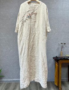 "【Fabric】  linen 【Color】  beige, light pink, light purple 【Size】 shoulder width is not limited Shoulder + sleeve length 49cm/ 19\" Bust 136cm / 53\" Length 120cm / 47\" Washing & Care instructions: -Hand wash or gently machine washable do not tumble dry -Gentle wash cycle (40oC) -If you feel like ironing (although should not be necessary) , do it with steam or while the dress is still slightly wet -Do not bleach If you like this dress, perhaps you will also like other dresses from our collection Lagenlook Short Sleeve Maxi Dress For Spring, Beige Cotton Maxi Dress With Short Sleeves, Oversized Beige Cotton Maxi Dress, Casual Linen Maxi Dress With Short Sleeves, Lagenlook Short Sleeve Maxi Dress For Summer, Oversized Short Sleeve Linen Dress For Spring, Beige Relaxed Fit Cotton Maxi Dress, Lagenlook Midi Dress With Short Sleeves, Oversized Beige Lagenlook Dress