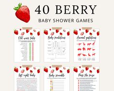 the 40 berry baby shower game is shown with instructions for each child's name