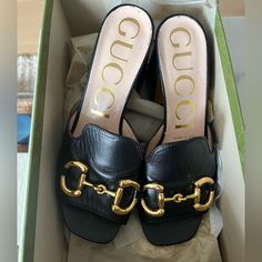 Barely Worn Gucci Horsebit Mule Sandals In Black Leather. With Gucci Box Gucci Box, Shoes Gucci, Gucci Horsebit, Mule Sandals, Gucci Shoes, Mule, Shoes Women Heels, Limited Time, Shoes Heels