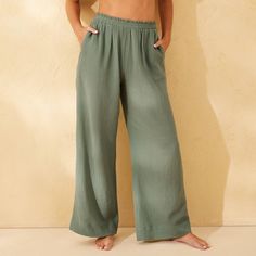 From the beach to a bonfire under the stars, these Gauze Cover-Up Pants from Shade & Shore™ are a go-to pick on vacay days. These solid-color cover-up pants feature soft textured detailing for an on-trend look. Made of sheer cotton gauze fabric for comfortable wear, these cover-up pants include a full elastic waistband for a snug fit. Plus, side pockets add a functional detail to your look. Shade & Shore™: Found exclusively at Target. Cotton Gauze Pants, Granola Outfits, Family Photos What To Wear, Cover Up Pants, Gauze Pants, Cotton Gauze Fabric, Crochet Cover Up, Target Clothes, Women's Cover Up