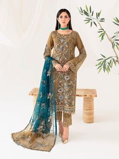 Brand: RamshaCollection: Rangoon Volume 10 Luxury Chiffon CollectionFabric: Chiffon Embroidered Chiffon front with sequins Embroidered Chiffon back with pasting Embroidered Chiffon sleeves with pasting Embroidered organza sleeves lace –2.5 Meter Embroidered organza ghera lace Embroidered Net dupatta – 2.5 Meter Raw Silk trouser – 2.5 Meter Embroidered organza trouser lace Ramsha Rangoon Vol-10 Unstitched Luxury Chiffon Collection Authenticity Guaranteed – 100% Original Brand. 3 Days Return Polic Pakistani Dresses 2023, Chiffon Sleeves, Dress Salwar Kameez, Organza Sleeves, Chiffon Collection, Embroidered Chiffon, Embroidered Organza, Silk Trousers, Dresses 2023