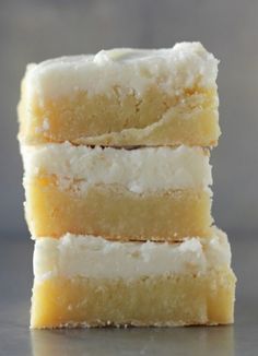 three pieces of cake stacked on top of each other