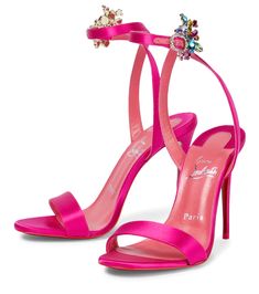 Holiday Party Shoes, Louboutin Online, Blessed Wednesday, Tie Heels, Hot Pink Heels, Satin Sandals, Rose Shoes, Crystal Heels, Louboutin Heels