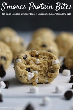 chocolate chip cookies and marshmallows are on the cover of s'mores protein bites