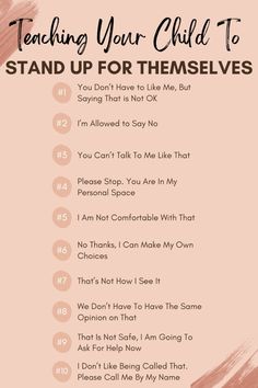 a pink poster with the words teaching your child to stand up for themselves