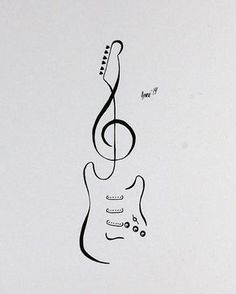 a drawing of a guitar with a treble