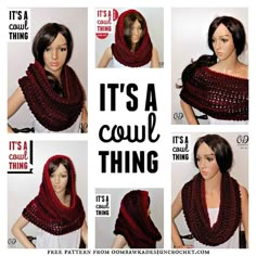 there are four pictures of a woman wearing a cowl scarf with the words it's a cowl thing on it