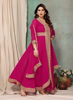 Buy Women's Beautiful Pink Pakistani Suit Set With Dupatta Online in India - Etsy Fitted V-neck Anarkali Sets, Elegant V-neck Salwar Kameez With Dupatta, Pink V-neck Anarkali Set, Elegant V-neck Festive Set, Elegant Festive V-neck Set, Anarkali Salwar Kameez With V-neck, Traditional Pink V-neck Sets, Festive V-neck Sets For Eid, Fitted V-neck Sets