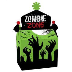 an image of zombie zone sign with zombies coming out of it and hands in the air