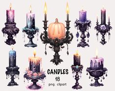 Gothic Candle Aesthetic, Gothic Invitations, Candles Watercolor, Candles Illustration, Fantasy Candle, Props Illustration, Victorian Candles, Candle Illustration, Candle Clipart