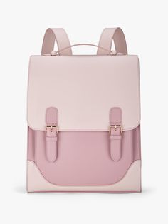 The Verbena Vintage Laptop Backpack highlights a multi-functional design that embodies modern vintage. Its structured spacious silhouette in pastel pink vegan leather with delicate flap & gold-tone hardware enhances the timeless beauty. The front and back pockets can help carry daily essentials. Besides, the back pocket can be opened from the bottom so you can attach your bag to the luggage when traveling. With detachable and adjustable shoulder straps, this vegan vintage bag for women can be ca Vintage Leather Backpack, Pink Laptop, Work Backpack, Laptop Bag For Women, Vintage Backpacks, Laptop Rucksack, Rose Pastel, Xiamen, Pink Backpack