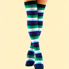 Multi-Color Mardi Gras Colored Striped Over Knee Thigh High Socks Nwt One-Size Product Measurement Length:5.9 Inch, Height:19.7 Inch, Striped Thigh High Fitted Legwear, Striped Knee-high Socks For Stocking Stuffers, Fitted Striped Thigh High Legwear, Fitted Striped Knee-high Socks, Fitted Striped Thigh-high Legwear, Casual Blue Stretch Stockings, Green Knee-high Socks For Stocking Stuffers, Trendy Blue Stretch Stockings, Trendy Stretch Blue Stockings