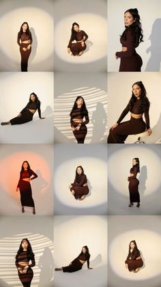 a series of photos showing the same woman in different poses