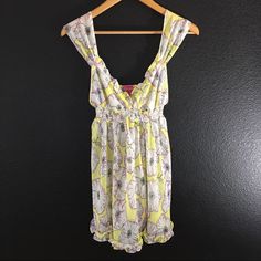 Never Worn Betsey Johnson Intimate Yellow Nightgown Babydoll Chemise With Purple White Floral Design Ruffle Hem Little Embroidered Flowers On Shoulder Straps. Cute Slip Is Just Like A New Without Tags Size Small! Shoulder Strap: 6" Bust: 24" Waist: 24" Shoulder To Hem: 29.5" Cute V-neck Summer Sleepwear, Summer V-neck Sleepwear With Ruffles, Summer V-neck Ruffled Sleepwear, Yellow Summer Sleep Dress, Spring Yellow Sleepwear For Nightwear, Spring Yellow Sleepwear For Sleepover, Yellow Floral Print Sleepwear For Summer, Yellow Floral Print Summer Sleepwear, Yellow Spring Dresses For Loungewear