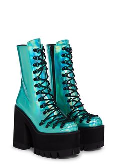 cuz you're an exxtra dimensional Goddess!! Beam 'em with your bae vibez in these magical AF boots that have a sikk N' shiny mermaid material and a back zipper closure. Color Platform Boots, Black Light Fashion, Platform Rave Boots, Cosmic Clothes, Turquoise Platform Boots, Glow In The Dark Platform Boots, Multicolor Synthetic Platform Boots, Space Boots, Multicolor High-top Platform Boots