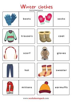 winter clothes worksheet for kids to practice their language and phonicic skills