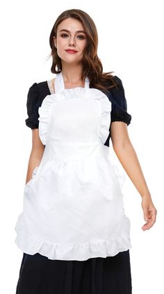 a woman wearing an apron and black dress