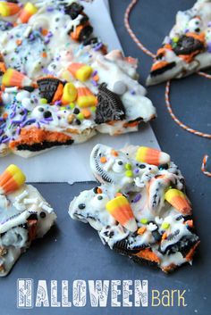 halloween bark cookies with candy on top