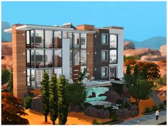 an artist's rendering of a two story apartment building in the middle of a desert