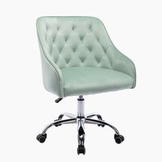 With modern casual finishes, velvet fabrics and silver-foot base materials, it provides comfortable support in a comfortable and convenient design. Carefully crafted, it features a curved backrest design, adjustable lift seat, and five-star base casters for easy movement. This office chair is ideal for any casual or professional work area. House of Hampton® Upholstery Color: Mint Green, Frame Color: Silver | House of Hampton® Evryn Task Chair 35.63 H x 22.24 W x 20.86 D in grayUpholstered / Meta Upholstered Desk Chair, Velvet Office Chair, Chair For Living Room, Adjustable Chairs, Modern Office Chair, Office Reception, Green Sauce, Shell Chair, Swivel Office Chair