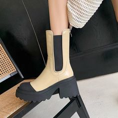 Chunky Heels Patent Leather Chelsea Boots Women 2023 Autumn Round Toe Thick Platform Ankle Boots Woman Slip On Mid Calf Booties Leather Chelsea Boots Women, Boots Woman, Chelsea Boots Women, Blouse Jeans, Platform Ankle Boots, 2023 Autumn, Leather Chelsea Boots, Boots Women, Womens Boots Ankle