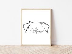 a black and white drawing of a dog's head with the word mama on it