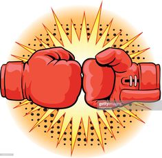 two red boxing gloves hitting each other with their fists, on an orange and yellow background