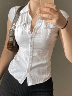 Cropped Blouse, White Button Down Shirt, Turndown Collar, Looks Chic, Style Streetwear, Crop Blouse