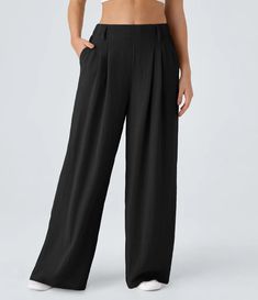 Discover Women’s High Waisted Plicated Side Pocket Wide Leg Flowy Solid Palazzo Casual Linen-Feel Pants at Halara, Crowd-Approved Affordable Choices Made For What Moves You. Flowy Wide Leg Pants, Cotton Casual Pants, Wide Leg Palazzo Pants, Flowy Design, Wide Leg Dress Pants, Flowy Pants, Wide Leg Linen Pants, Womens Dress Pants, Bottom Clothes