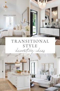 a collage of photos with the words traditional style decorating ideas in white and gold