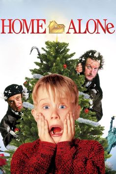 the home alone movie is on blu with an image of a child in front of a christmas tree