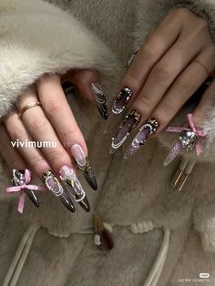 Nail Designs Douyin, Nail Piercing, Solid Color Nails, Punk Nails, Super Nails, Bling Acrylic Nails