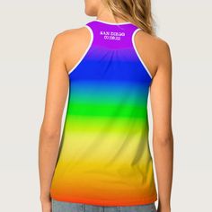 a women's tank top with the colors of rainbow