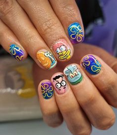 Spongebob Nail Art, Spongebob Nails, Character Nails, Mens Nails, Acrylic Nail Shapes, Spongebob Birthday, Nails Fun, Nail Art Inspo