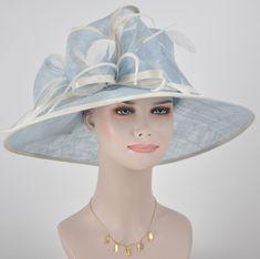 Light Blue Summer Hats For Races, Light Blue Summer Hat For Races, Blue Hat With Feather Trim For Weddings, Blue Hats With Feather Trim For Weddings, Summer Wide Brim Hat With Feather Trim, Summer Blue Feather Trim Fascinator, Blue Feather Trim Hat For Kentucky Derby, Blue Feather Trim Hat For Races, Blue Hat With Feather Trim For Spring