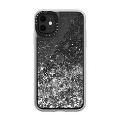 an iphone case with black and white glitter