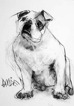 a black and white drawing of a pug