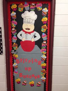 a door decorated with an image of a chef