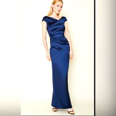 Talbot Runhof Royal Navy Stretch Duchesse Long Dress, Featuring Draped Sweetheart, Neckline And Bought Us, Caps Leaves, Sent Her Back, Zip, Fastening, Rear Vent And Fitted Silhouette Size 10 Composition : 75% Acetate, 22% Polymine, 3% Elastane Elegant Royal Blue Evening Dress For Formal Occasions, Elegant Royal Blue Formal Evening Dress, Elegant Royal Blue Evening Dress, Blue Satin Cocktail Evening Dress, Fitted Royal Blue Maxi Dress For Cocktail, Elegant Blue Fitted Maxi Dress, Blue Cocktail Maxi Dress With Ruched Bodice, Blue Formal Evening Dress With Fitted Bodice, Blue Evening Dress With Fitted Bodice For Formal Occasions