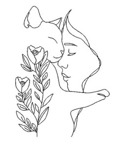 a drawing of two people kissing each other with flowers in the foreground and behind them