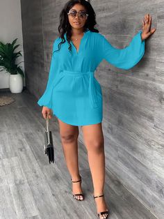 Material:95% Polyester & 5% Spandex. Features:V-neck, solid color, Long Sleeve Dress, belted, elegant, tie-up, mini dresses.Style: Casual. Dresses Style, Custom Size Dresses, Multi Dress, Secret Sale, Mini Dresses, Bodycon Mini Dress, Blue Orange, Blue Yellow, Yellow White