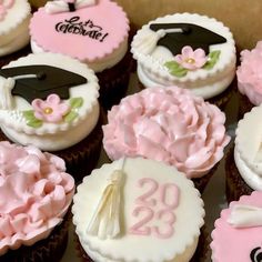 cupcakes decorated with pink and white frosting