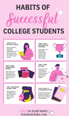 a pink poster with the words, habitts of successful college students