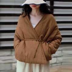 [xlmodel]-[photo]-[0000] One Size: length 61cm, bust 124cm,cuff 30cm. Notes:Error within 3cm due to manual measurement (Unit:cm, 1 inch= 2.54 cm, 1 cm= 0.39 inch) Brown Cotton Outerwear Solid Color, Brown Cotton Solid Color Outerwear, Brown Solid Color Cotton Outerwear, Winter Cotton Outerwear With Shawl Collar, Wrap Outerwear With Pockets, Brown Shawl Collar Outerwear For Winter, Casual Wrap Winter Outerwear, Oversized Casual Wrap Outerwear, Casual Oversized Wrap Outerwear