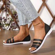 Trendy Square-Heel Sandals Low Heel Synthetic Flats For Summer, Synthetic Low Heel Flats For Summer, Summer Low Heel Synthetic Flats, Spring Open Toe Jelly Sandals, Summer Ankle Strap Flats Medium Width, Summer Open Toe Medium Width Flats, Summer Open Toe Flats, Flat Sandals For Spring, Medium Width Flat Sandals For Spring