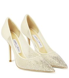 Jimmy Choo - Love 100 crystal-embellished pumps | Mytheresa Jimmy Choo Wedding Shoes, Jimmy Choo Bridal, Jimmy Choo Pumps, Jimmy Choo Heels, Bridal Heels, White Pumps, Wedding Heels, Jimmy Choo Shoes, High Heel Pumps